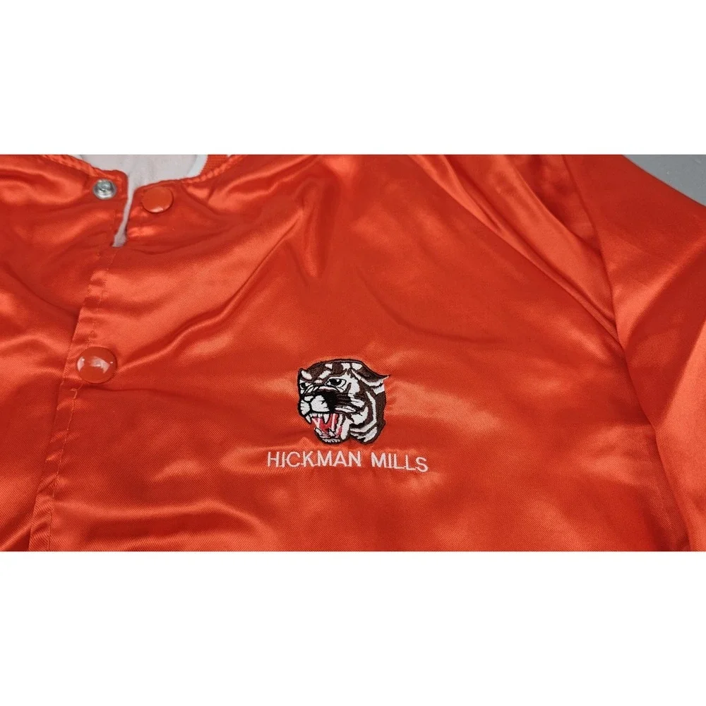 80s Vintage Hickman Mills Cougars Satin‎ Jacket Orange Snap Button Kansas City